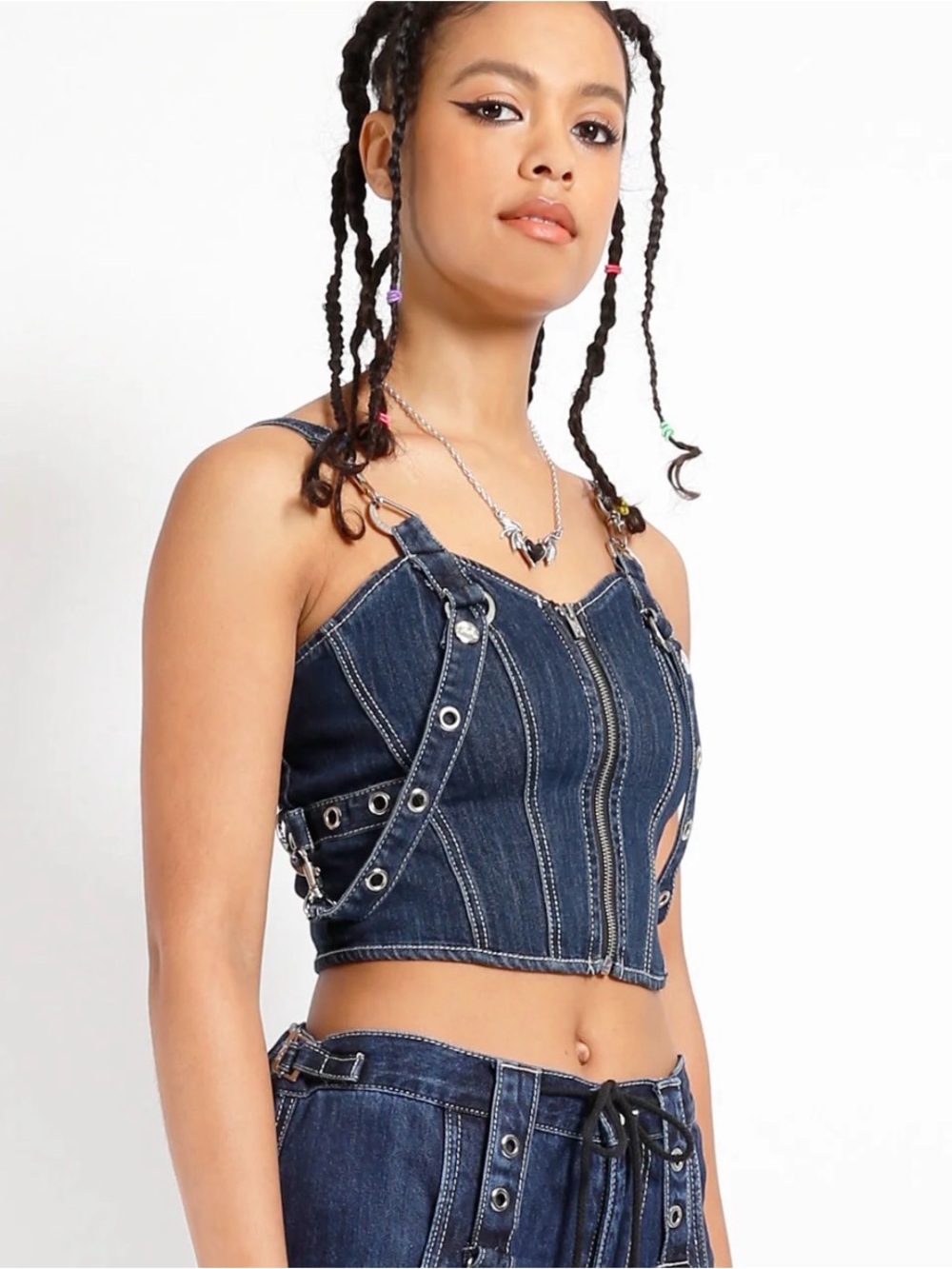 TRIPP NYC XL Ever Ready Denim Bondage Cropped Corset Top Dolls Kill